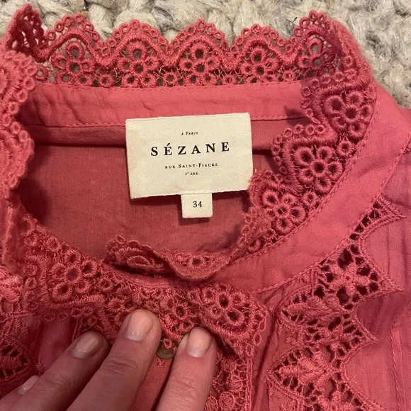 Sezane Rym Blouse - Rosewood Pink Lace Long Sleeve Blouse - Picture 4 of 8